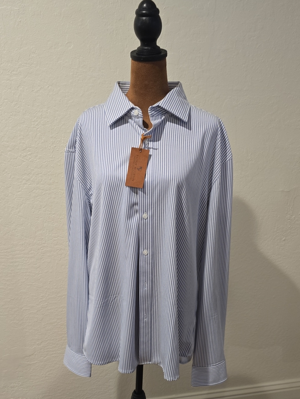 Men's Blue Pinstripe Dress Shirt - Classic Spread Collar